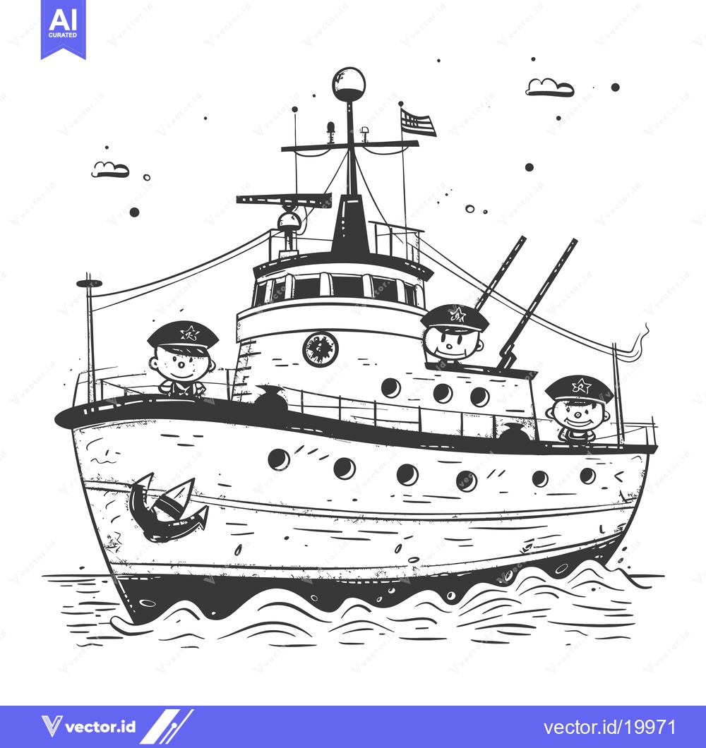 Premium Vector dari A Sketch of a Small Ship With Three Sailors on Deck