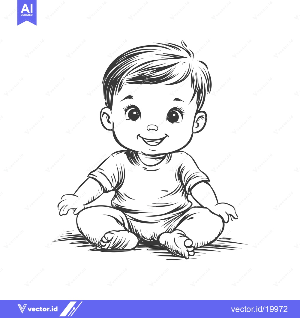 Premium Vector dari A Sketch of a Smiling Baby Sitting with Its Legs Crossed