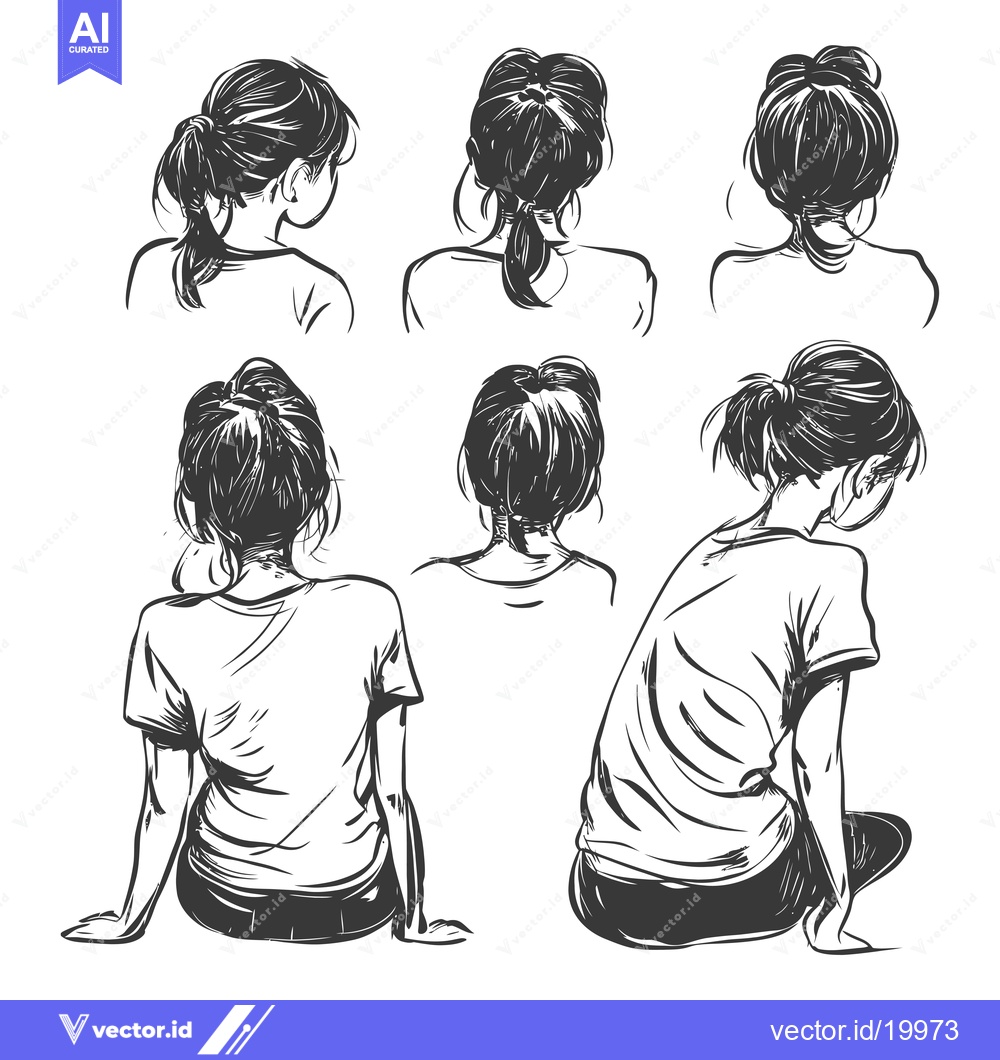 Premium Vector of A Sketch of a Woman in Various Poses from the Back