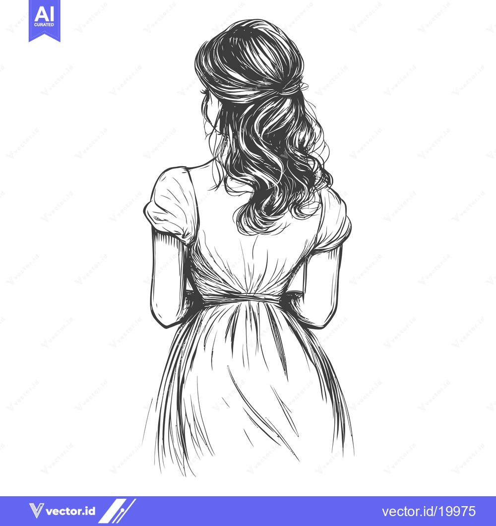 Premium Vector dari A Sketch of a Woman with Long Wavy Hair, Viewed from Behind