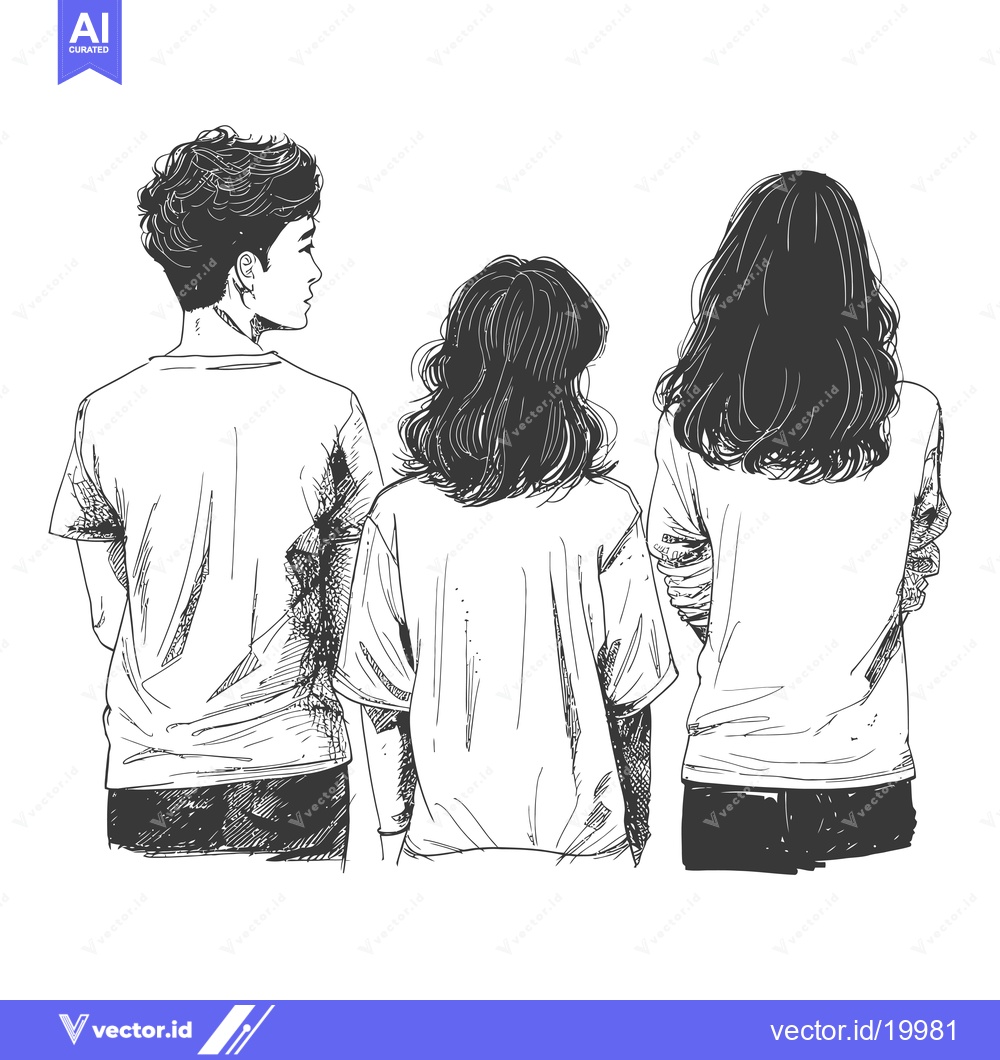 Premium Vector of A Sketch of Three People Standing Back-to-Back