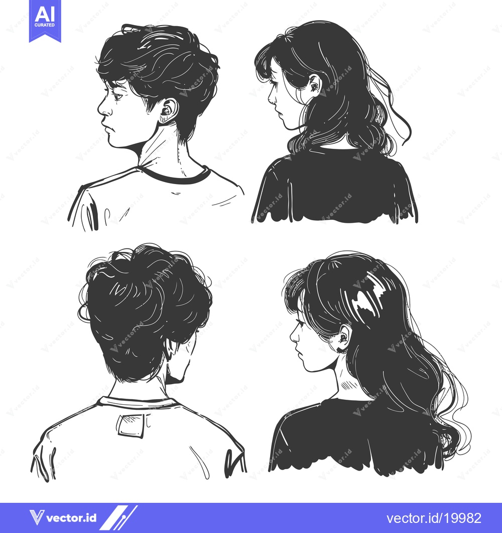 Premium Vector dari A Sketch of Two Men and Two Women in Profile, Turned Away From the Vie