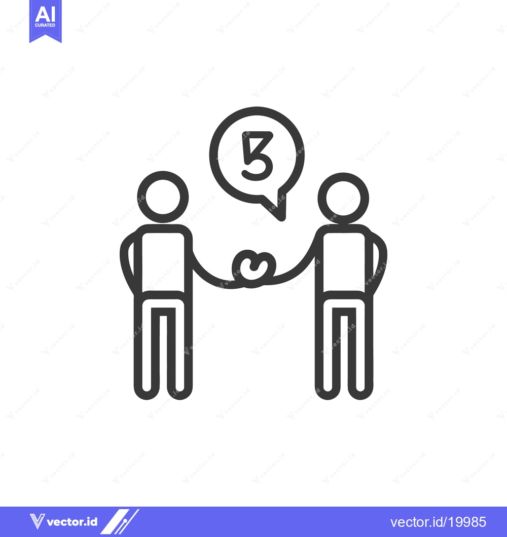 Premium Vector of Two stick figures shaking hands with a number five above