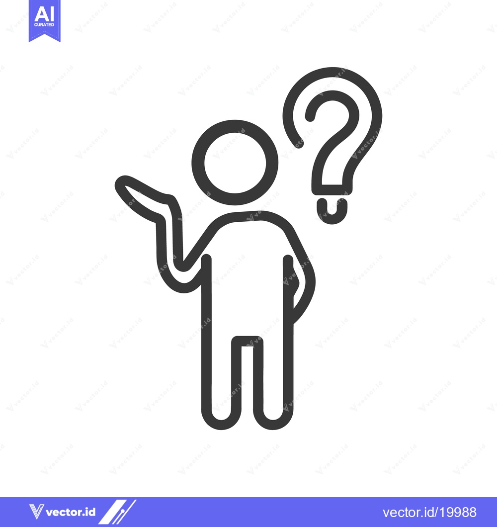 Premium Vector of A simple outline figure pondering a question mark nearby