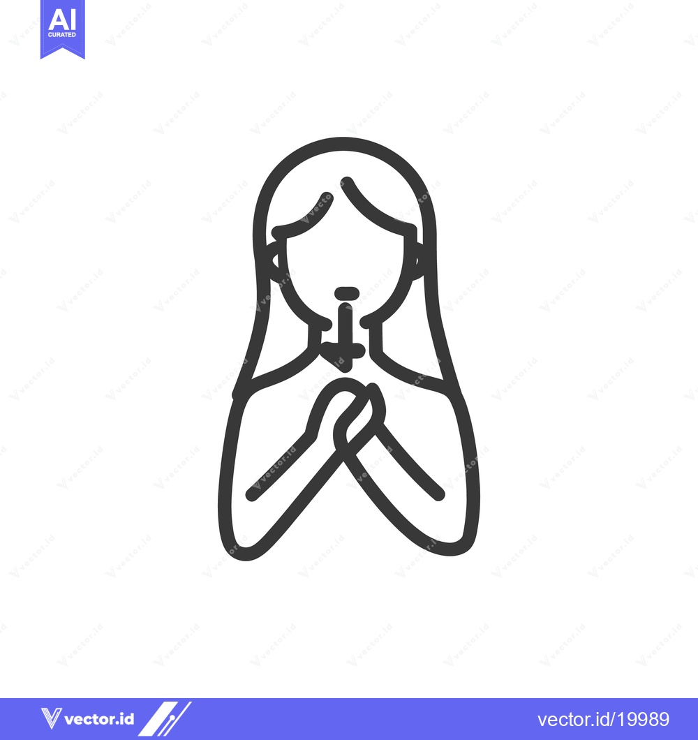 Premium Vector dari A simple line art depiction of a person praying with a cross