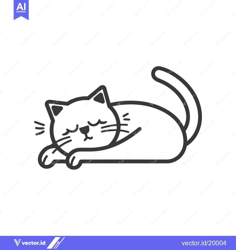 Premium Vector dari A Sleeping Cat with Closed Eyes and a Curled Tail