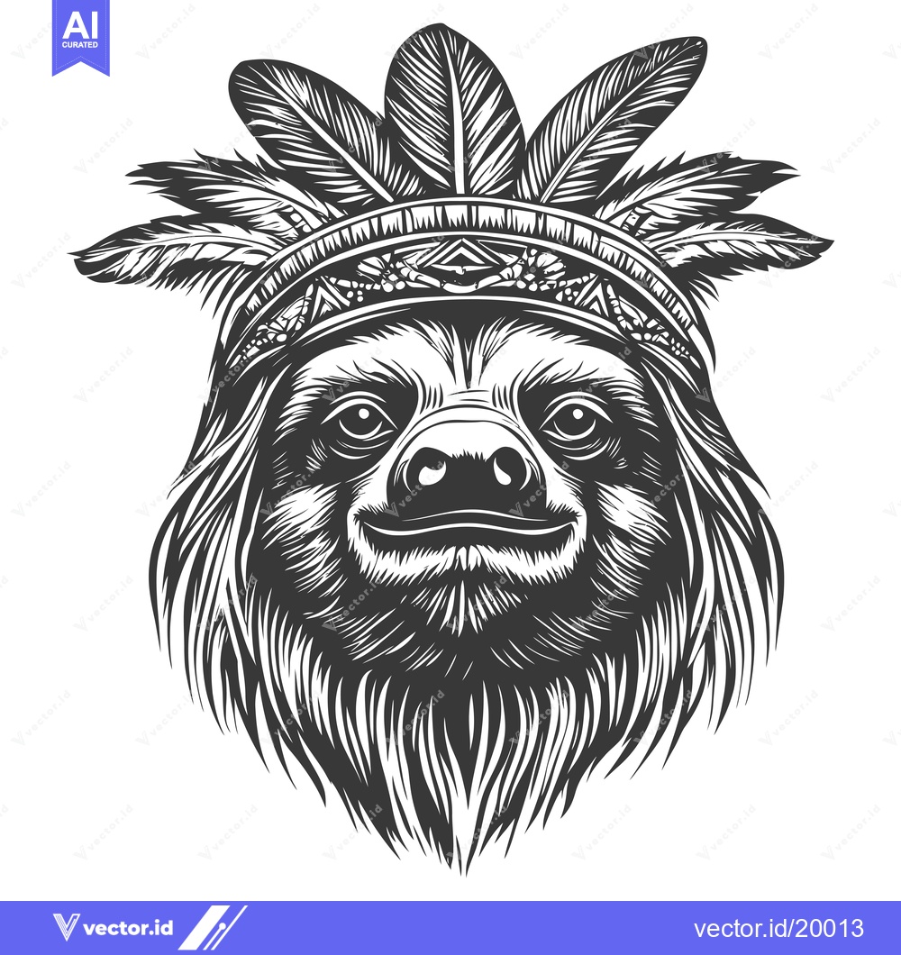 Premium Vector of A Sloth Wearing A Feather Headband
