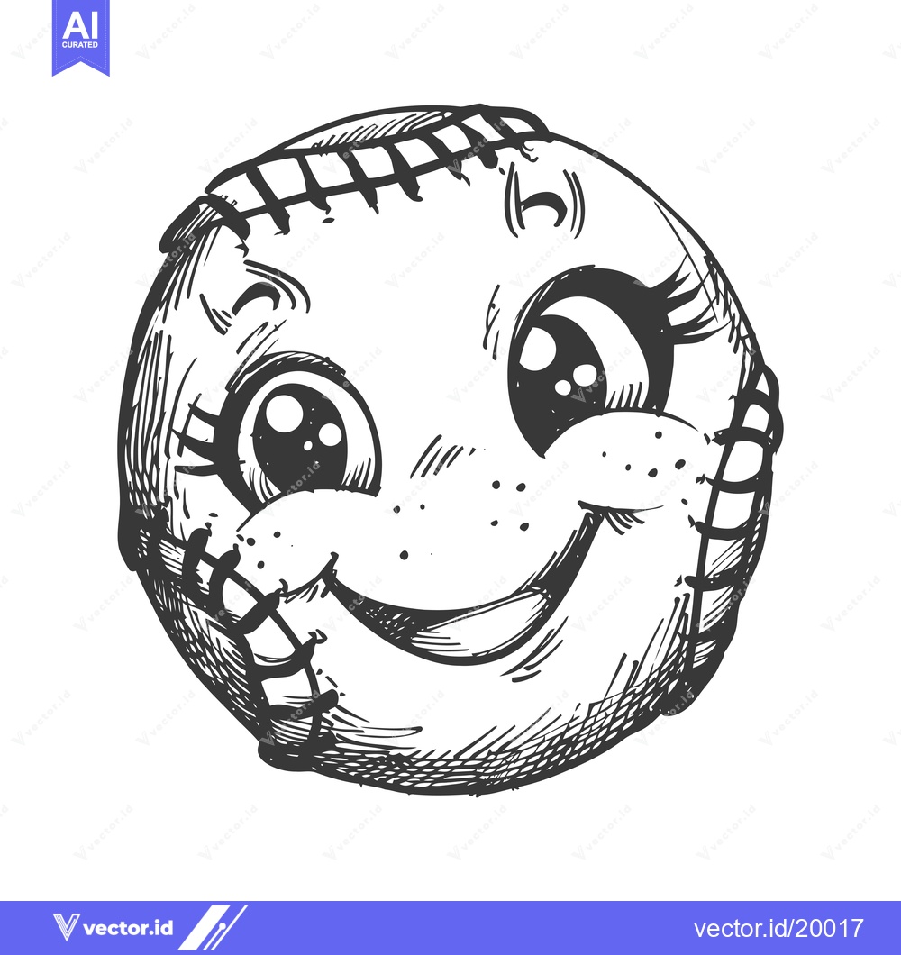 Premium Vector of A Smiling Baseball with Big Eyes and a Stitched Surface