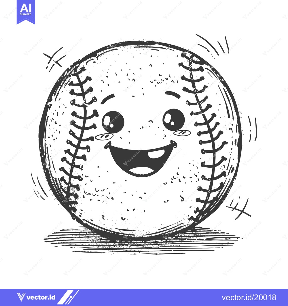 Premium Vector dari A Smiling Baseball With Big Eyes and a Wide Grin