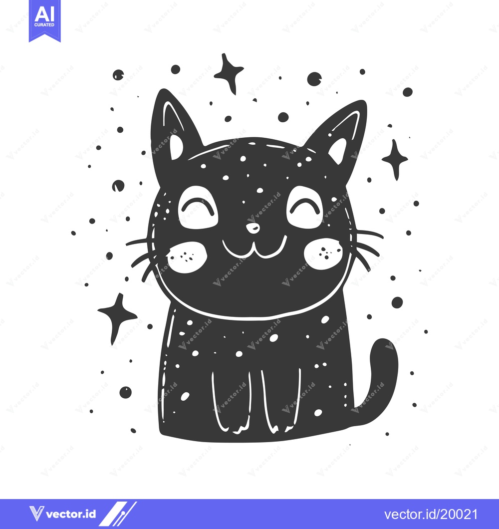 Premium Vector dari A Smiling Black Cat With Stars Surrounding It