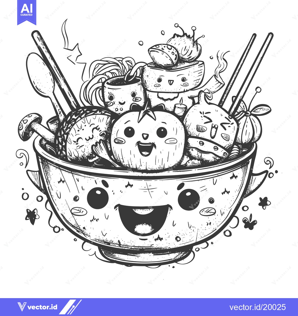 Premium Vector dari A Smiling Bowl of Food with Cute Cartoon Characters