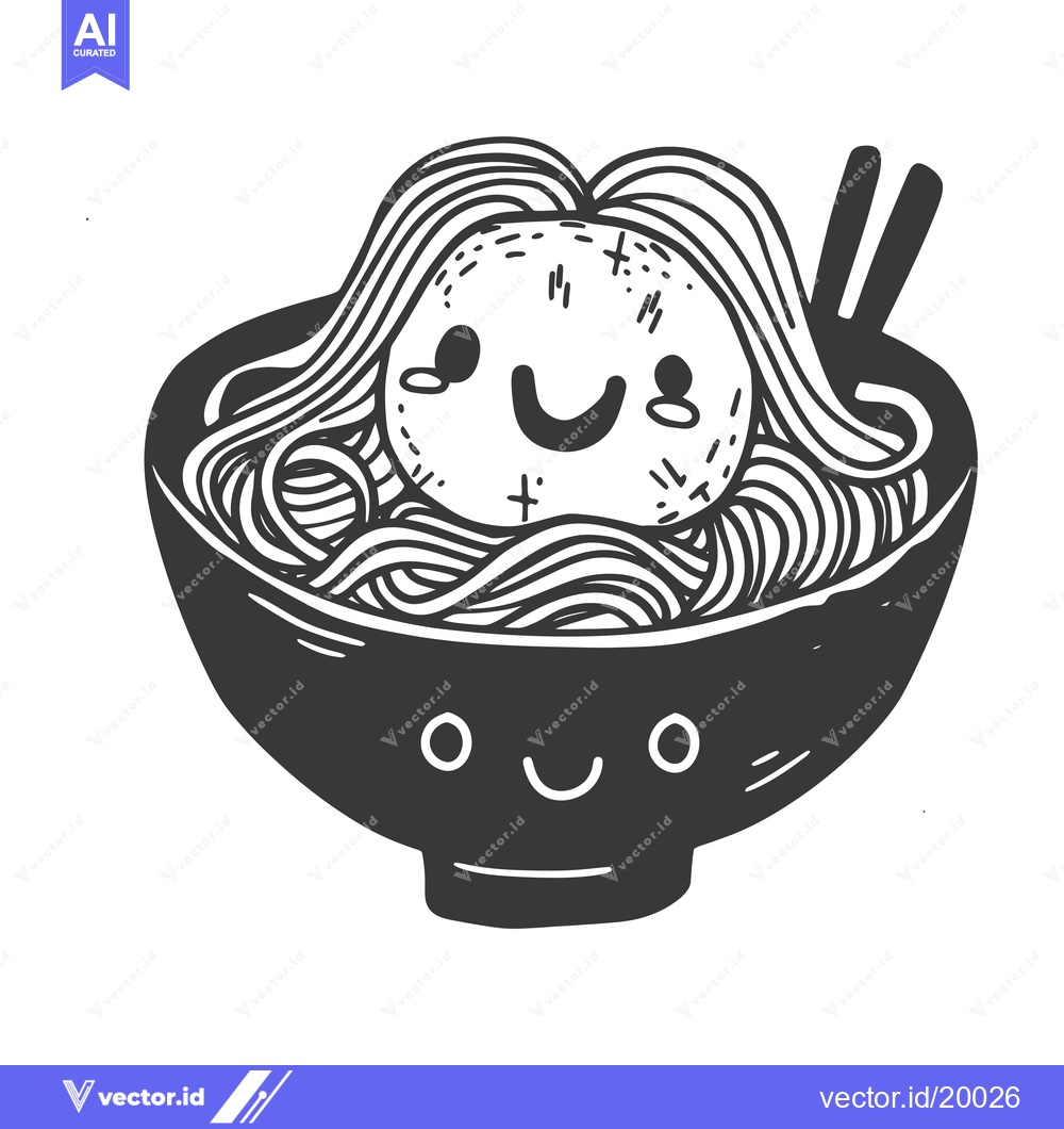 Premium Vector dari A Smiling Bowl of Noodles with a Happy Meatball
