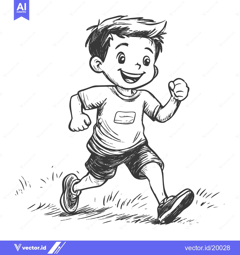 Premium Vector dari A Smiling Boy Running in a Hand-Drawn Sketch