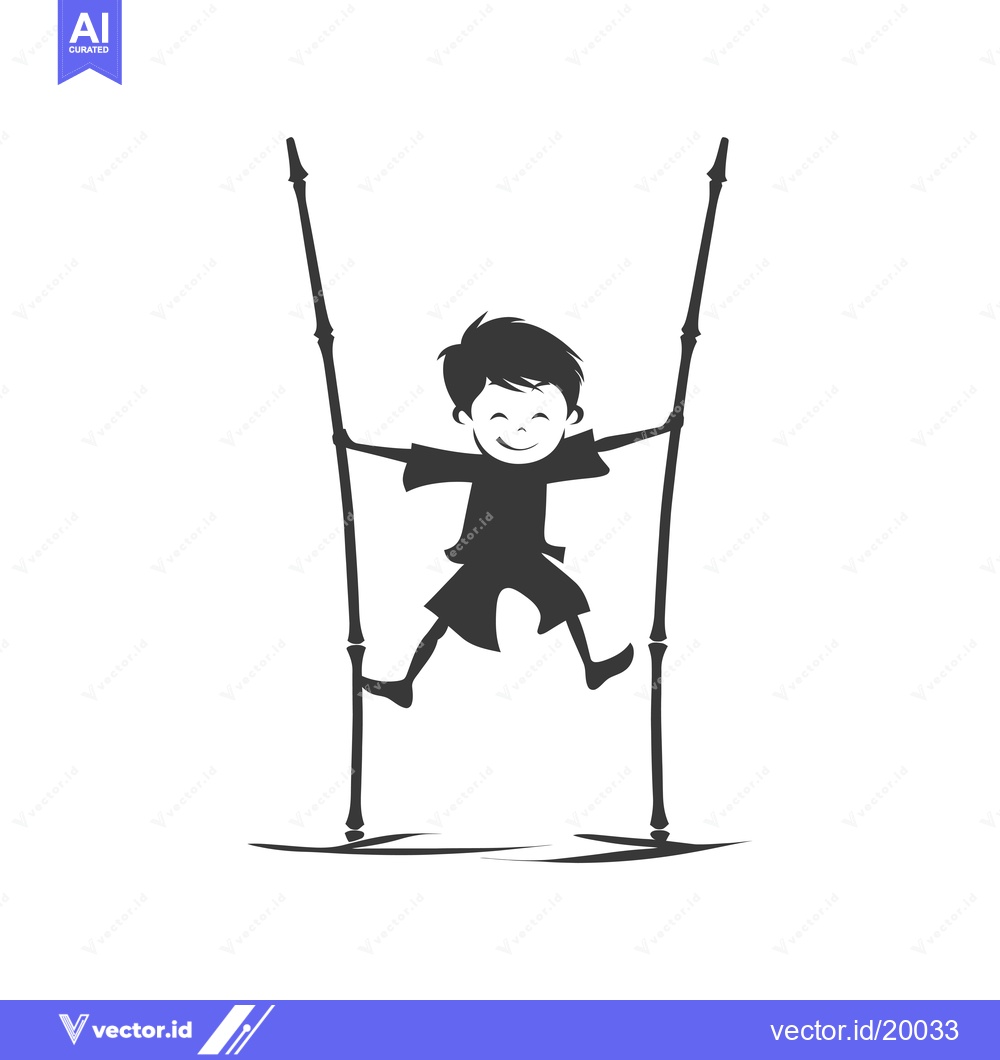 Premium Vector dari A smiling boy walking on stilts with outstretched arms