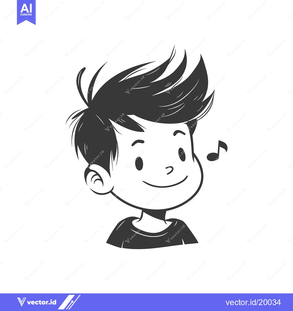 Premium Vector dari A smiling boy with spiky hair listens to music