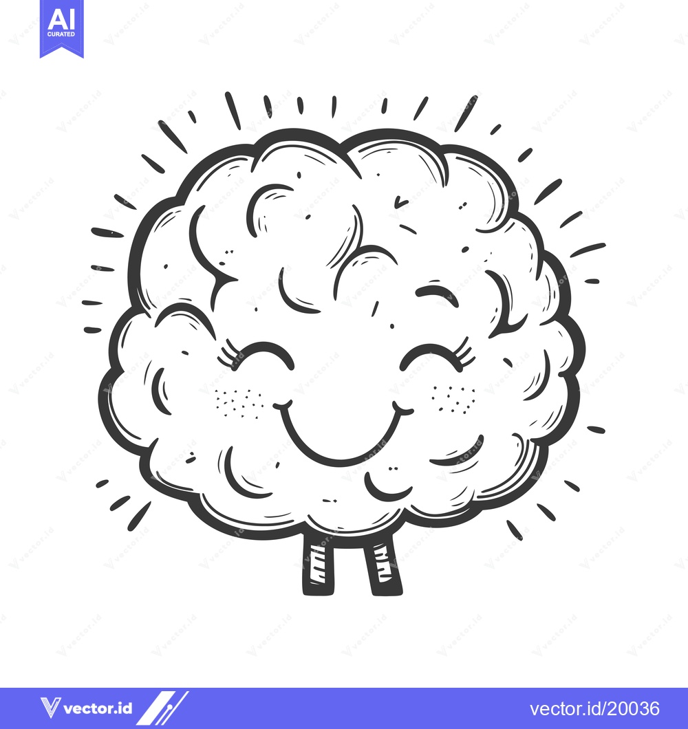 Premium Vector of A Smiling Brain Character with a Glowing Aura