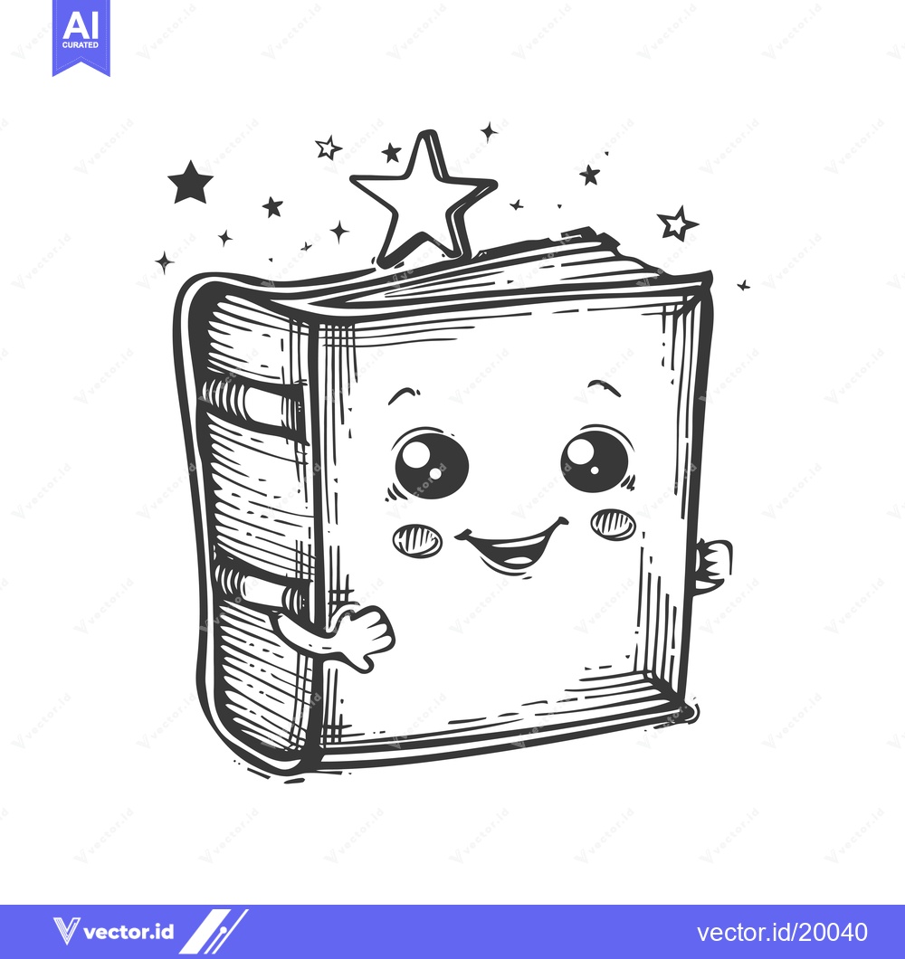 Premium Vector dari A Smiling Cartoon Book with a Star on Top