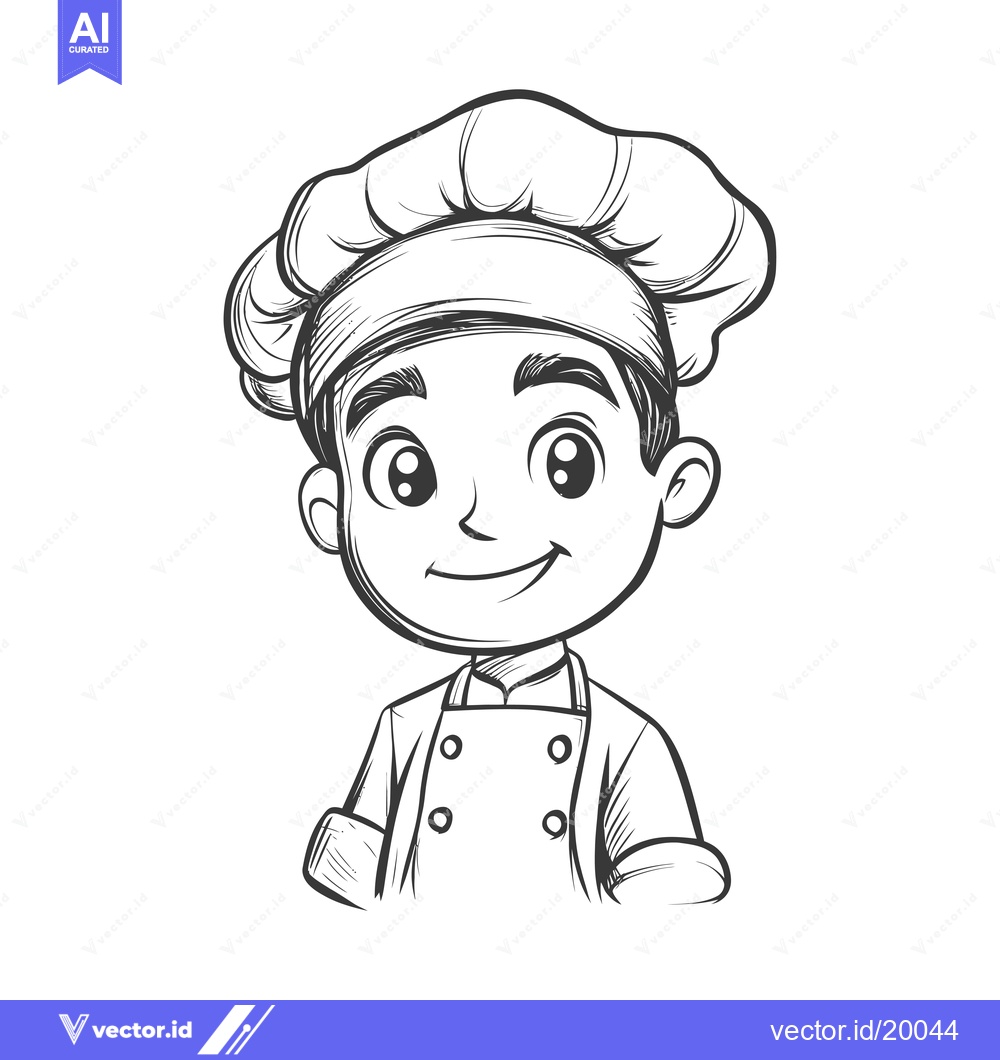 Premium Vector dari A Smiling Cartoon Chef With a Tall Hat