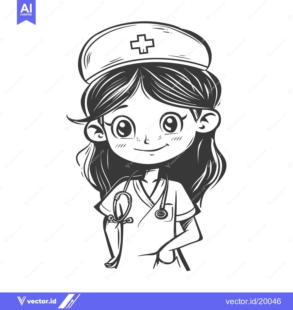 Premium Vector of A smiling cartoon female nurse with a stethoscope and a hat