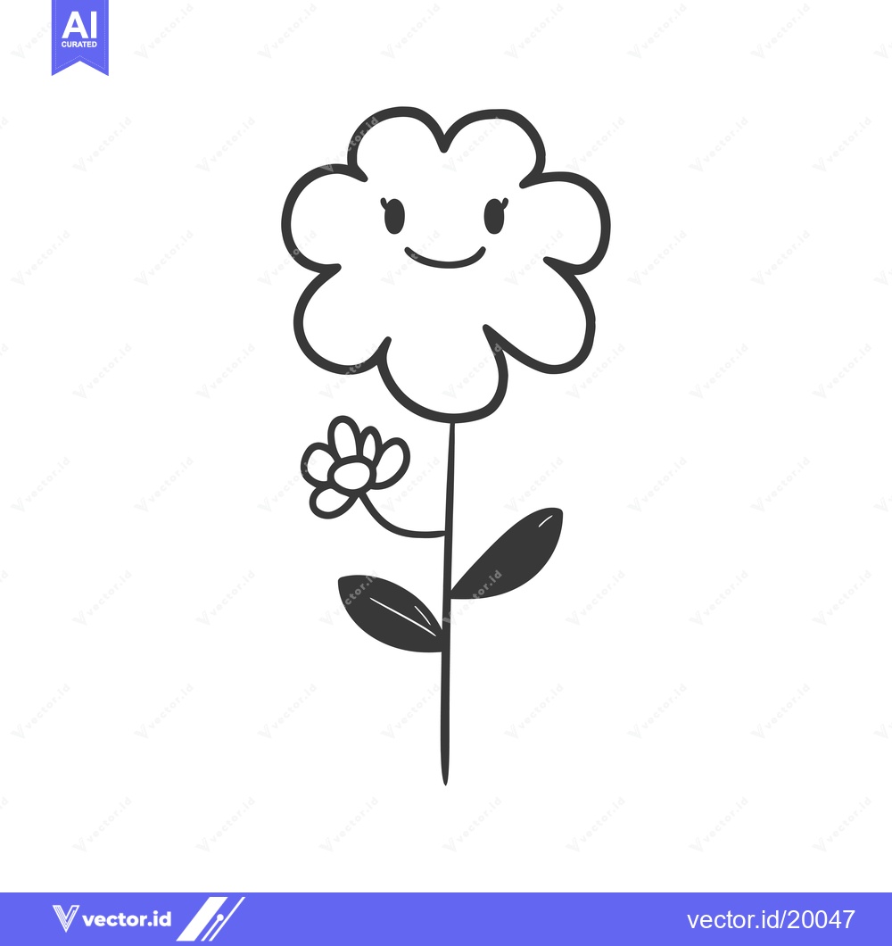 Premium Vector of A Smiling Cartoon Flower with Five Petals and Two Leaves