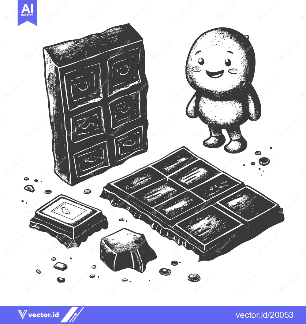 Premium Vector of A Smiling Character Looking at Broken Chocolate Bars