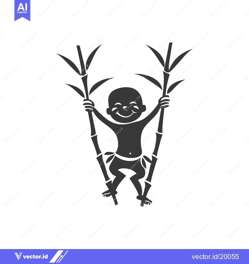 Premium Vector of A smiling child holding two stalks of bamboo