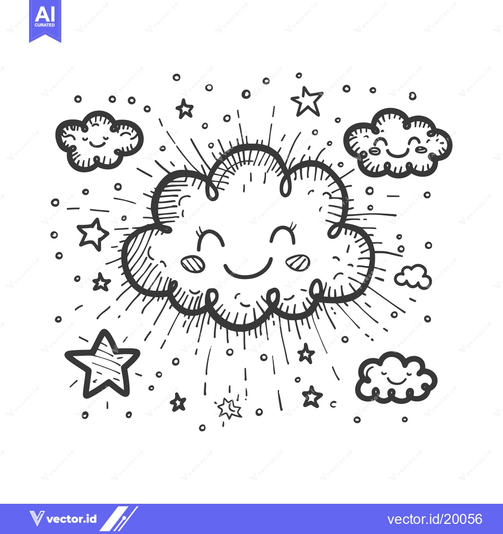 Premium Vector dari A Smiling Cloud with Stars and Other Clouds