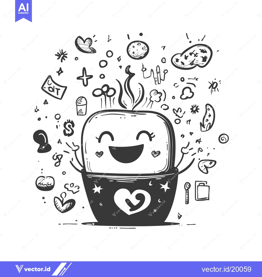 Premium Vector dari A Smiling Cup of Coffee with Doodle Decorations