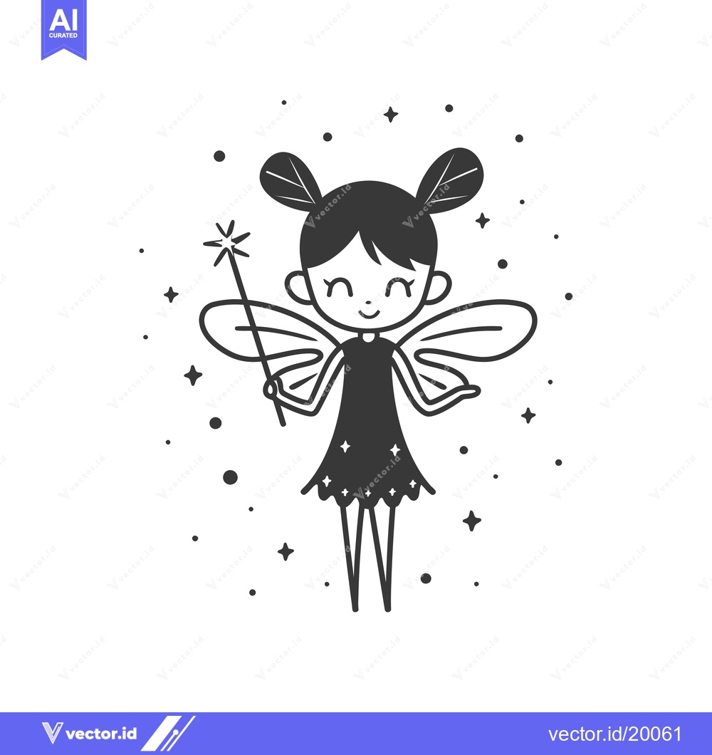 Premium Vector of A Smiling Fairy with Wings Holding a Sparkling Wand