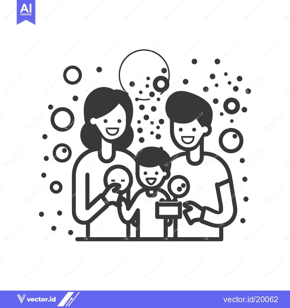 Premium Vector dari A Smiling Family of Three with Bubbles Surrounding Them