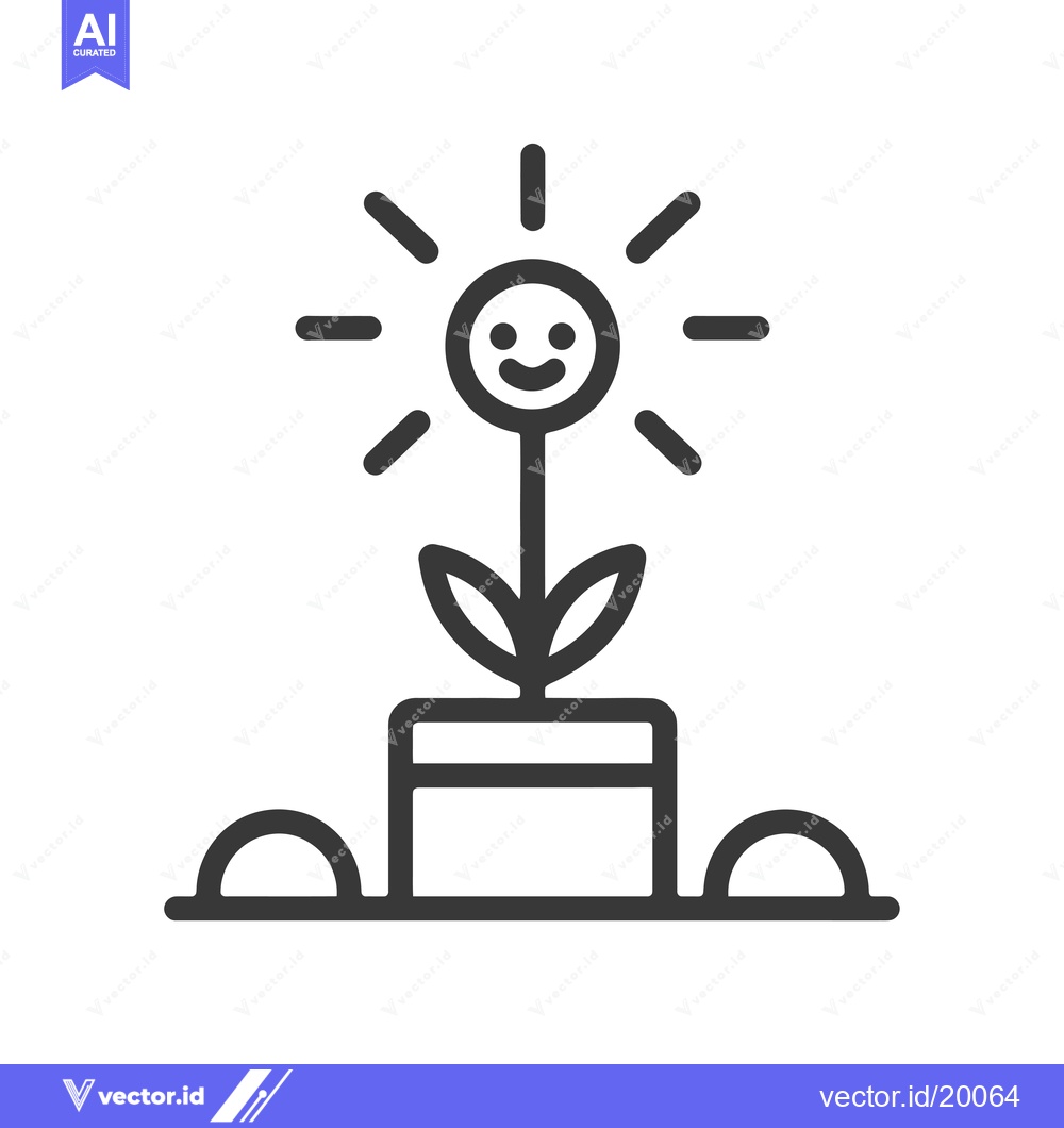Premium Vector dari A Smiling Flower with a Stem and Two Leaves in a Pot