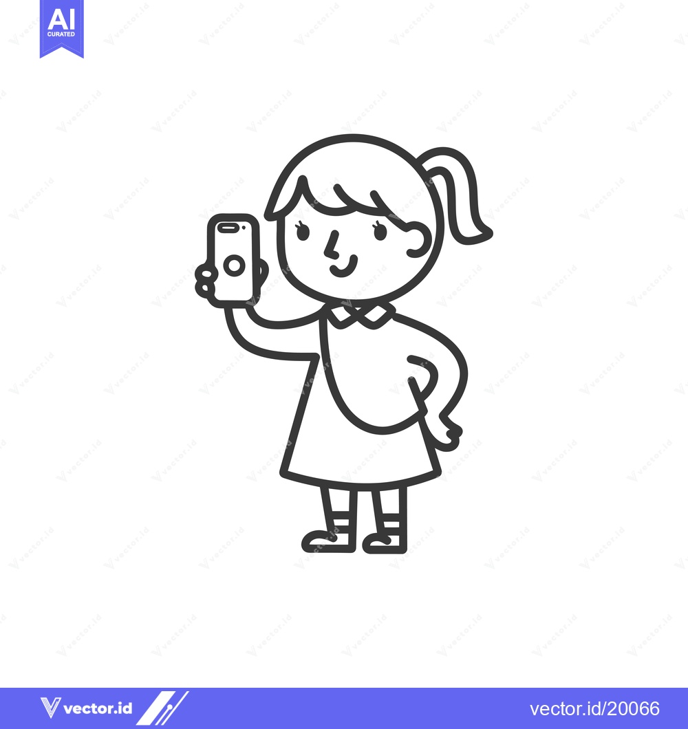 Premium Vector of A smiling girl holding a smartphone in her right hand