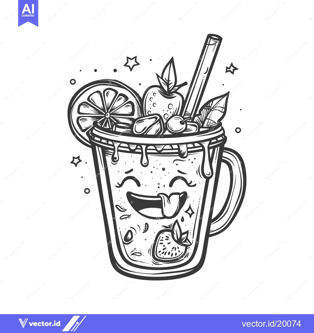 Premium Vector dari A Smiling Glass Filled with Fresh Fruit and a Straw