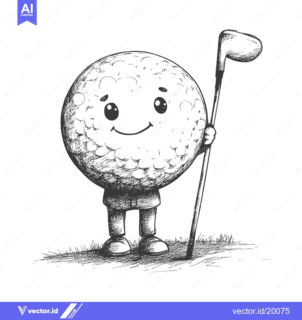 Premium Vector dari A Smiling Golf Ball Character Holding a Golf Club