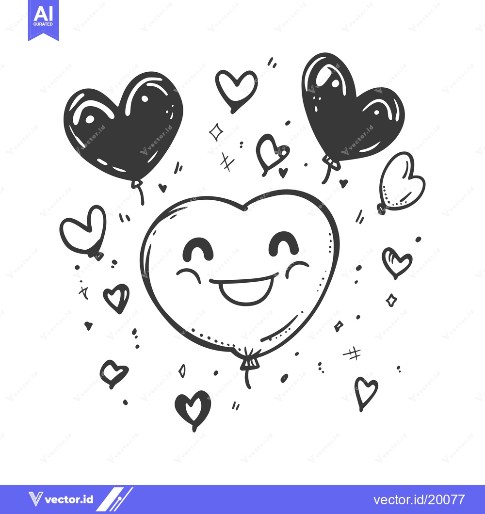 Premium Vector of A Smiling Heart-Shaped Balloon Surrounded by Smaller Hearts