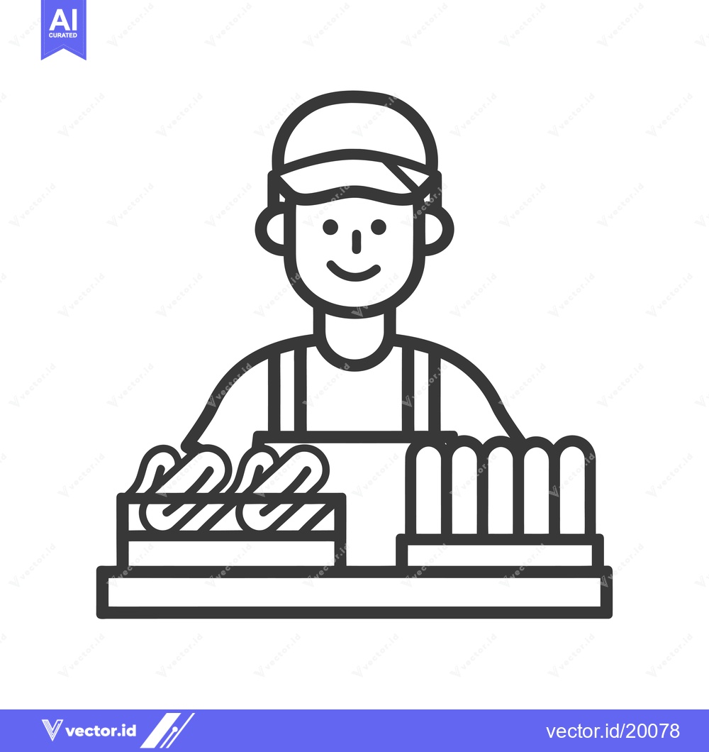 Premium Vector dari A smiling hot dog vendor with a stand full of hot dogs