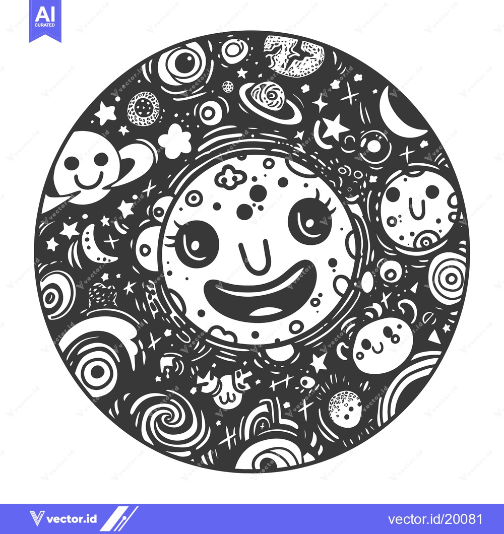 Premium Vector dari A Smiling Moon in a Whimsical Doodle Universe