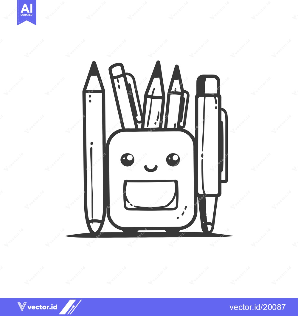 Premium Vector of A Smiling Pencil Holder with Various Writing Implements