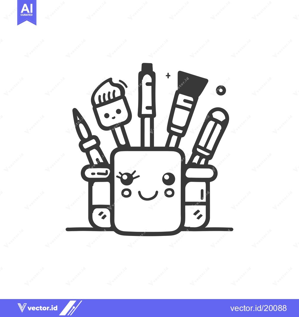 Premium Vector of A Smiling Pen Holder With Various Art Supplies