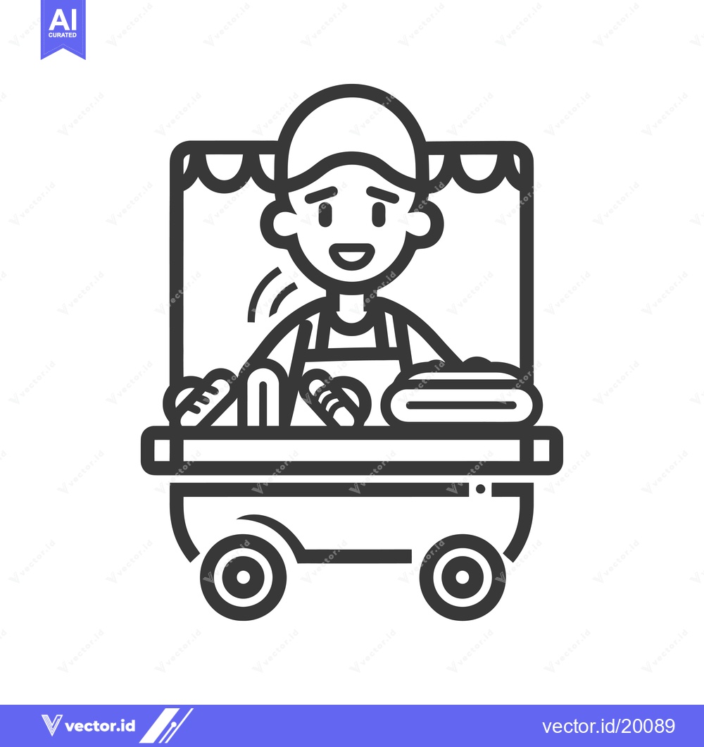 Premium Vector of A Smiling Person Selling Hot Dogs From a Food Cart