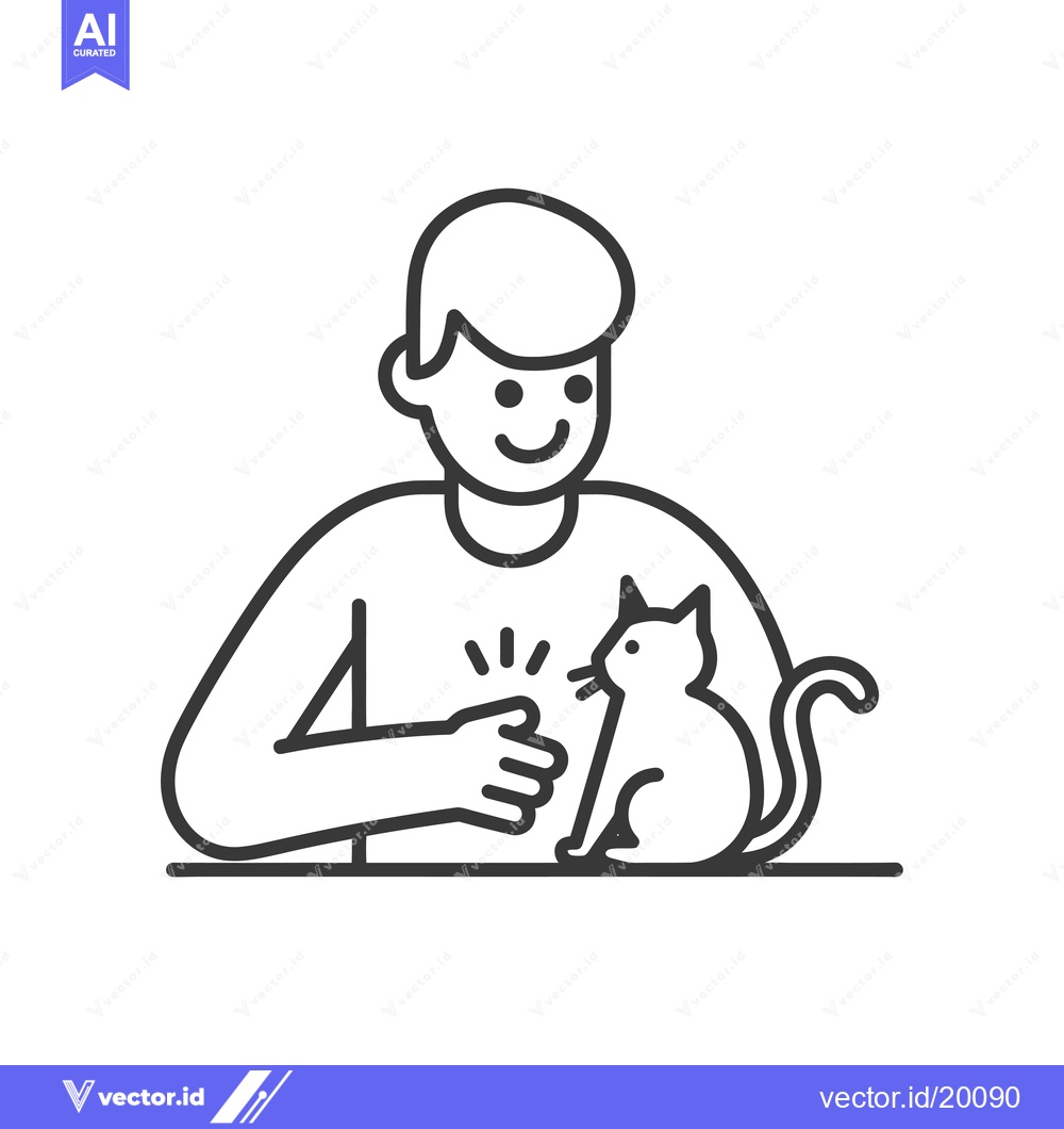 Premium Vector of A Smiling Person with Short Hair Playing with a Cat