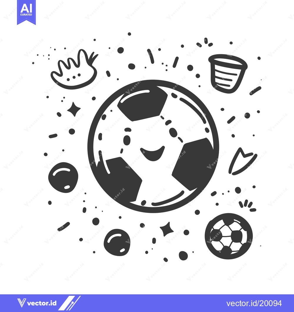 Premium Vector dari A Smiling Soccer Ball Surrounded by Doodle-Style Elements
