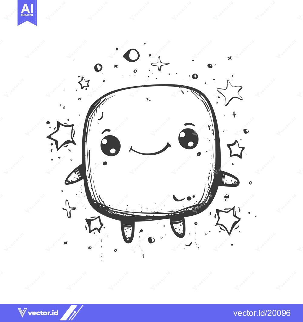 Premium Vector dari A Smiling Square-Shaped Character Surrounded by Stars