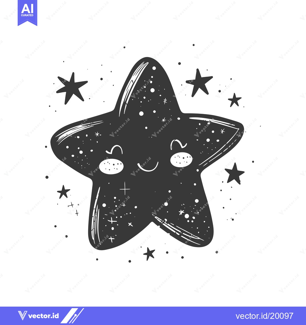 Premium Vector dari A Smiling Star with a Galaxy Pattern Surrounded by Smaller Stars