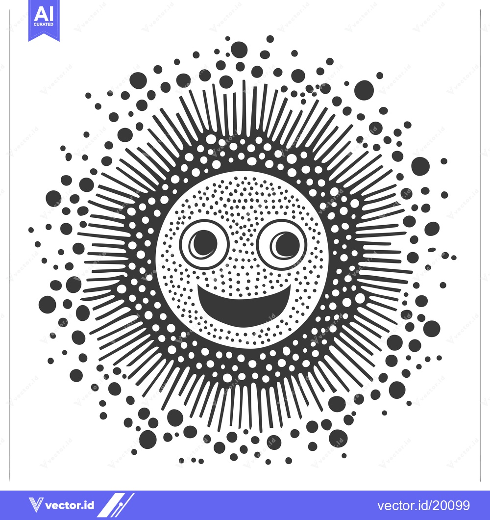 Premium Vector of A Smiling Sun with Big Eyes and a Dotted Pattern