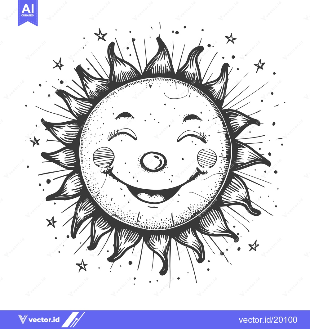 Premium Vector dari A Smiling Sun With Rays And Stars