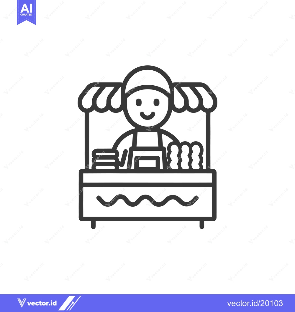 Premium Vector dari A smiling vendor standing behind a food stall