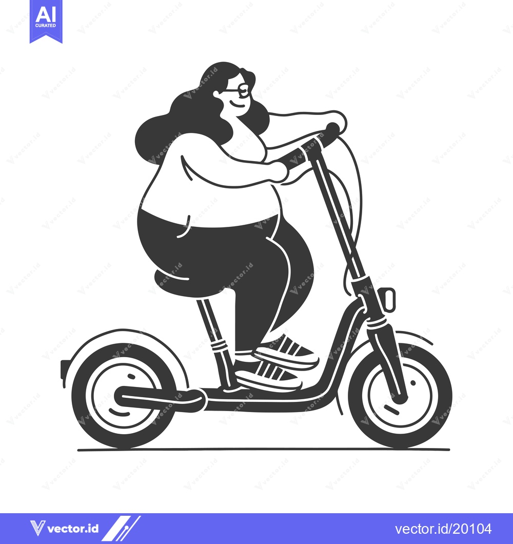 Premium Vector of A Smiling Woman Riding an Electric Scooter