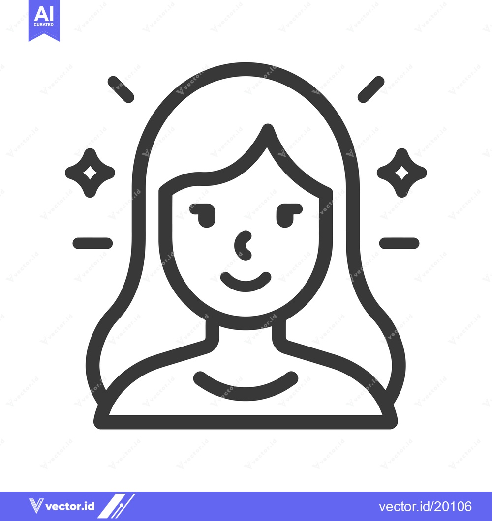 Premium Vector of A smiling woman with long hair and two shining stars above her head.