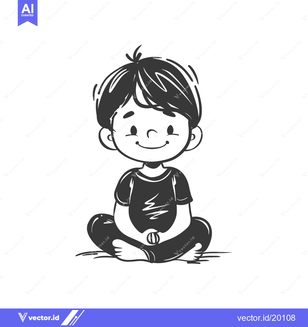 Premium Vector dari A smiling young boy sitting with crossed legs